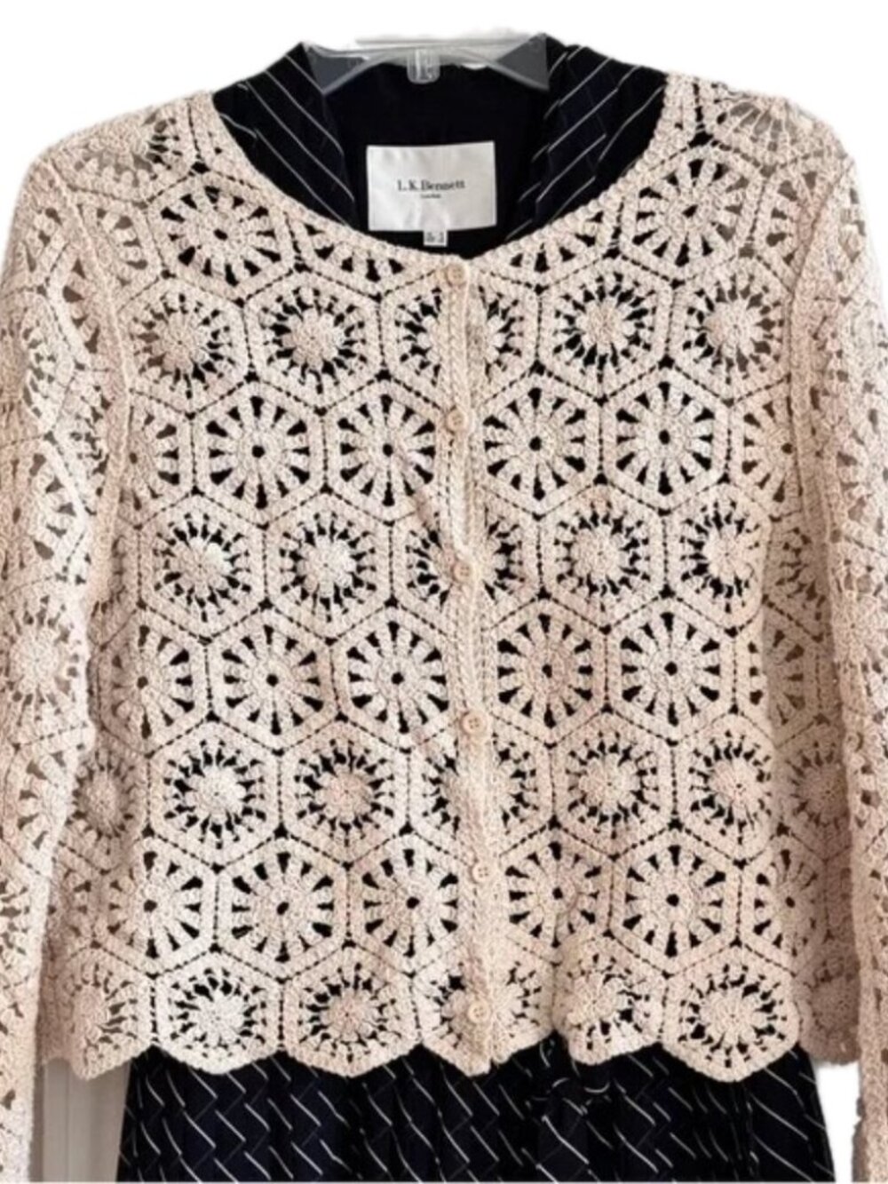 Rebellion Crocheted Cardigan Women's M Cropped Sweater Cream  NEW - Picture 12 of 13